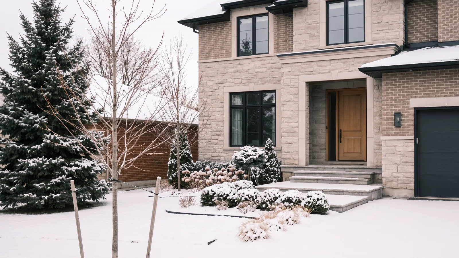 A snow-covered driveway before clearing